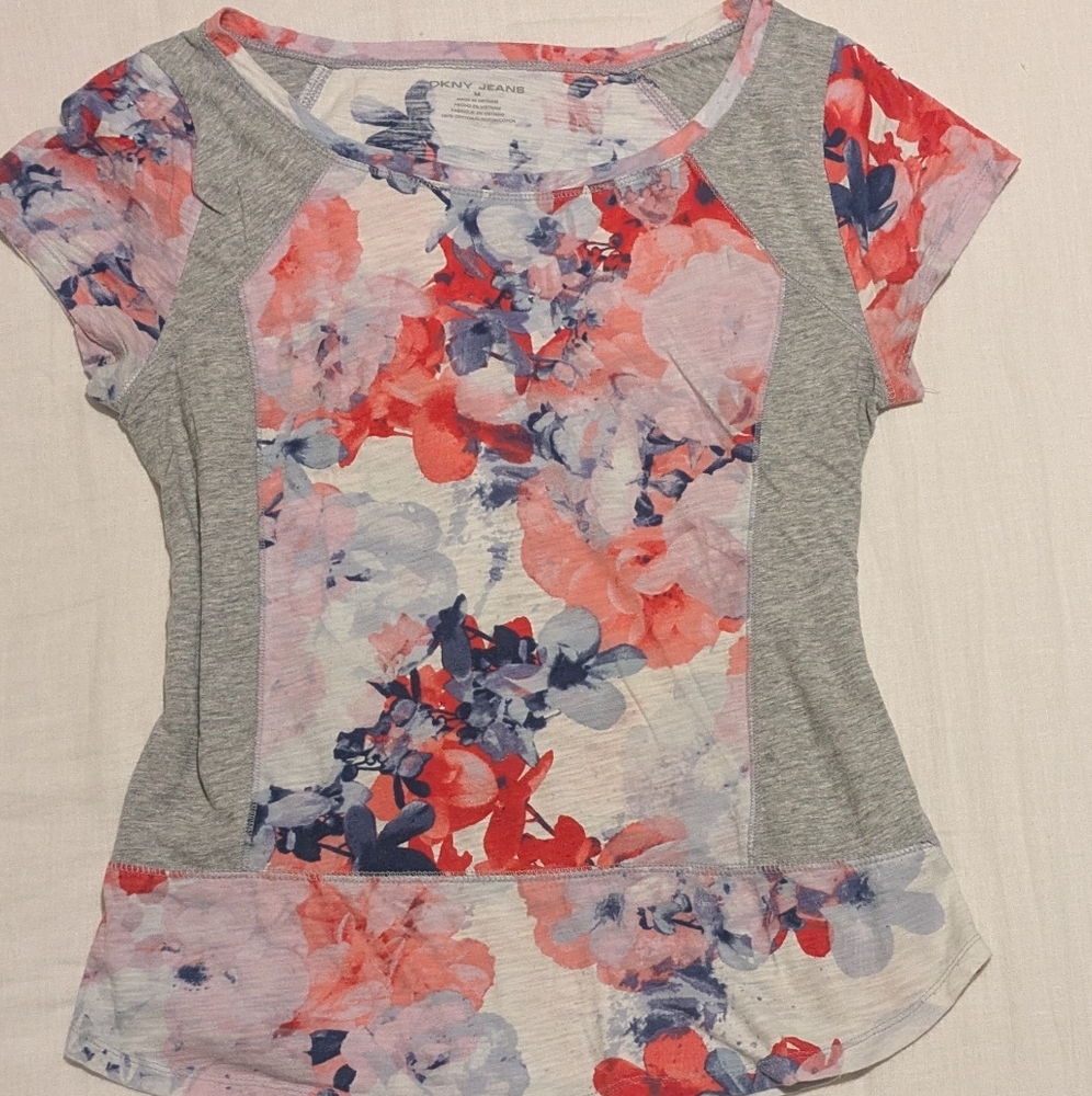 DKNY Short Sleeve Floral Tee - Gray and Red
